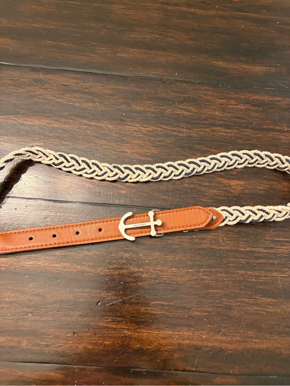 Tommy Hilfiger Braided Navy and Tan Anchor-Detail Belt size small